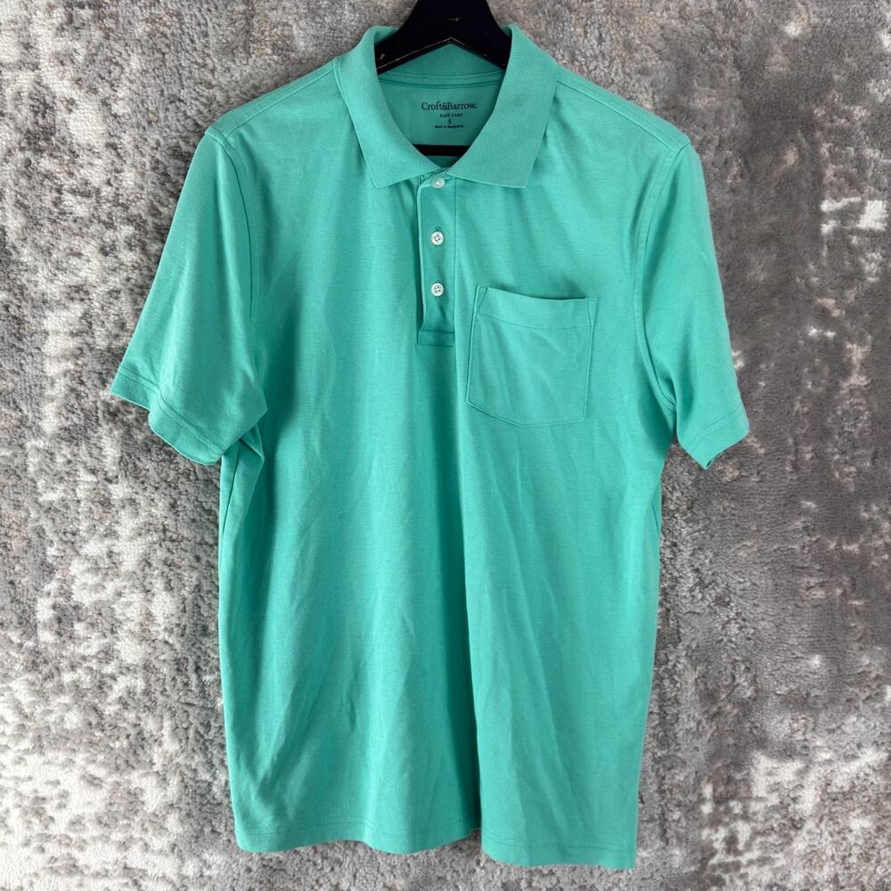 Croft‎ & Barrow Size S Easy Care Minimalist Casual Polo Shirt Teal Short Sleeve